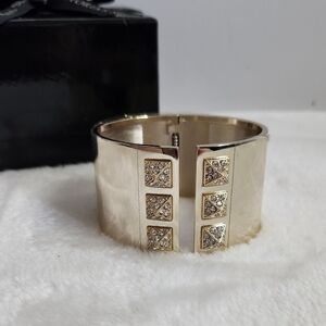 Victoria's Secret VS Gold Toned Scandalous Rhinestone Cuff Hinged Bracelet NWT